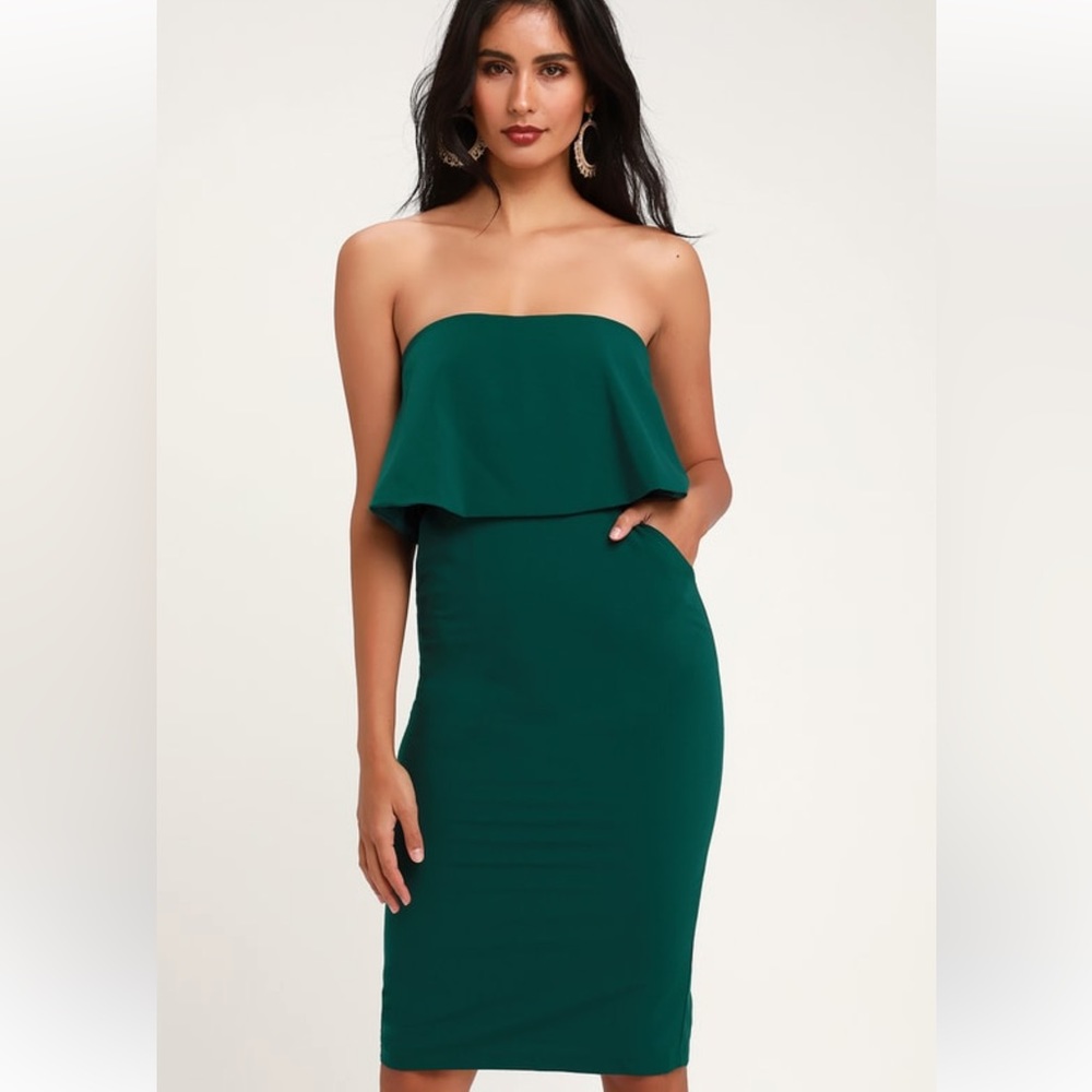 Lulus Lots of Love Emerald Green Strapless Midi Dress